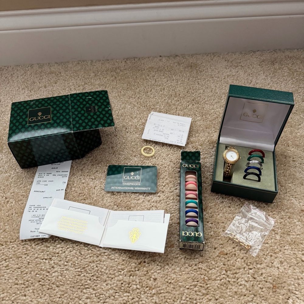 Gucci Vintage Gold Plated Change Bezel Watch FULL SET Mint Working